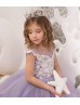 Violet Lace Applique Tulle Corset Back Long Flower Girl Dress